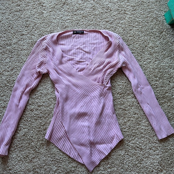 Pink Ribbed Wrap Top - Picture 5 of 7